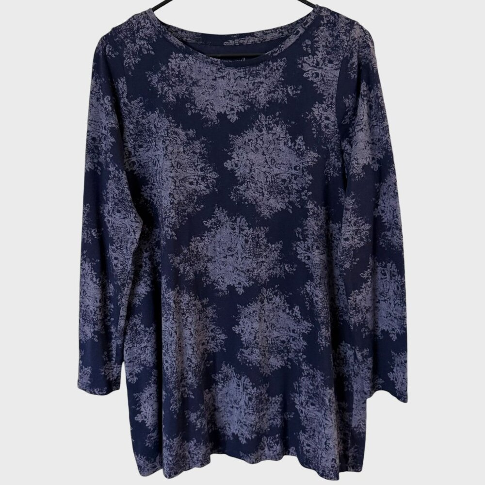 Pure Jill Super Soft Pima Cotton Tunic Blue Women's Medium Round-Neck L/S Shirt